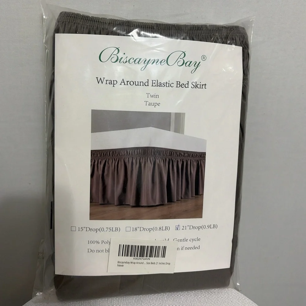 BiscayneBay Wrap Around Elastic Bed Skirt Twin Taupe 21” Drop New(F95)✨✨